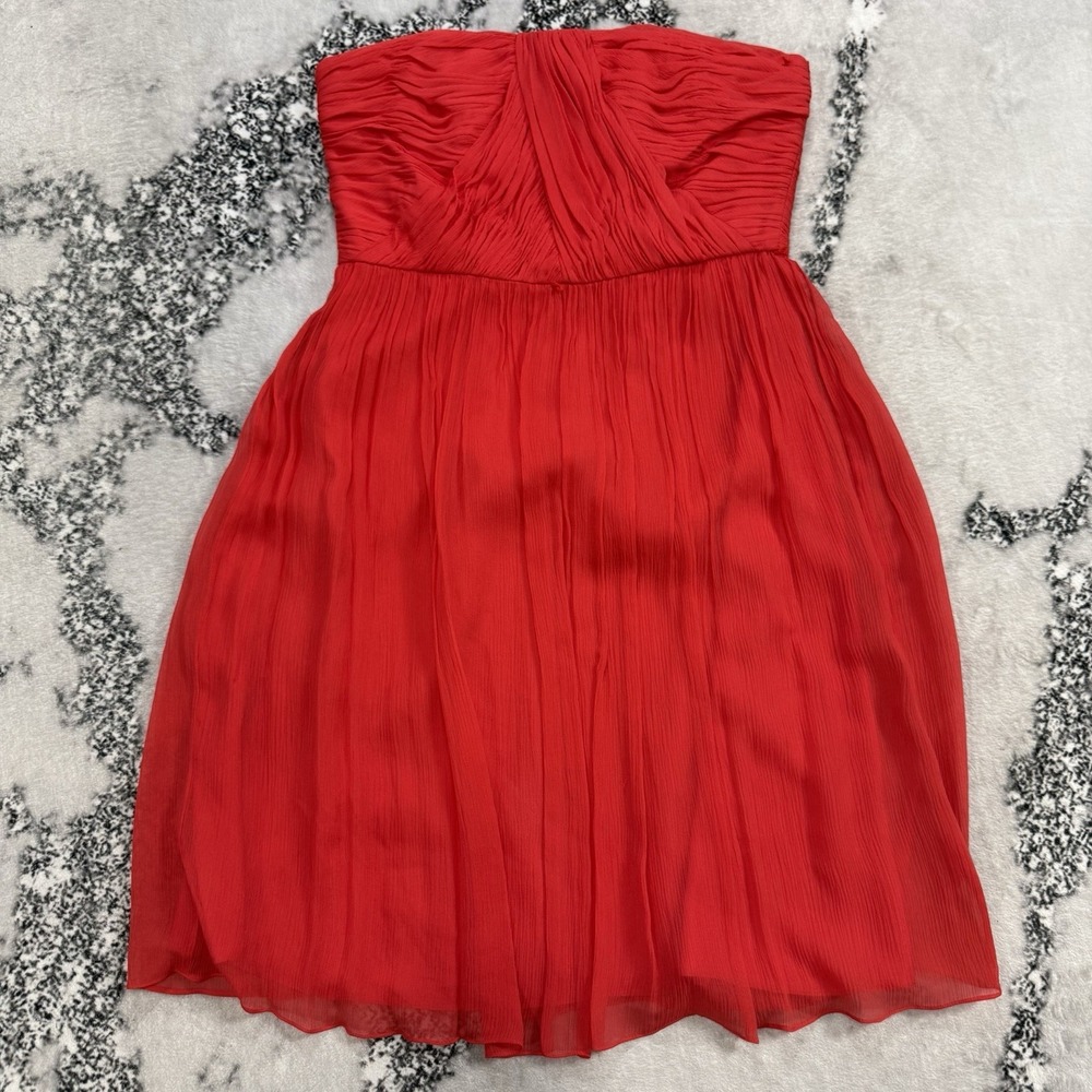Donna Morgan Red Strapless Dress Womens Size 12 Chiffon Pleated Cocktail Wedding